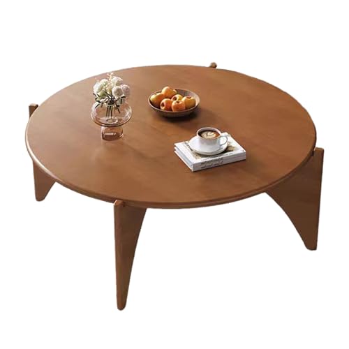 Landhausstil Runder Kaffeetisch - Holz Couchtisch Rillenkartendesign Einzigartige StüTzstruktur füR Wohnzimmer Walnut 29.9 * 29.9 * 16.5in von STARHMLUX
