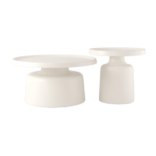 Metall Runde Couchtische Klassische Schwarz-Weiß-Farbabstimmung Spezielle Technologie füR GewöLbte OberfläChen füR Wohnzimmer Sofa White + White 27.6 * 27.6 * 15.7in + 19.7 * 19.7 * 19.7in von STARHMLUX