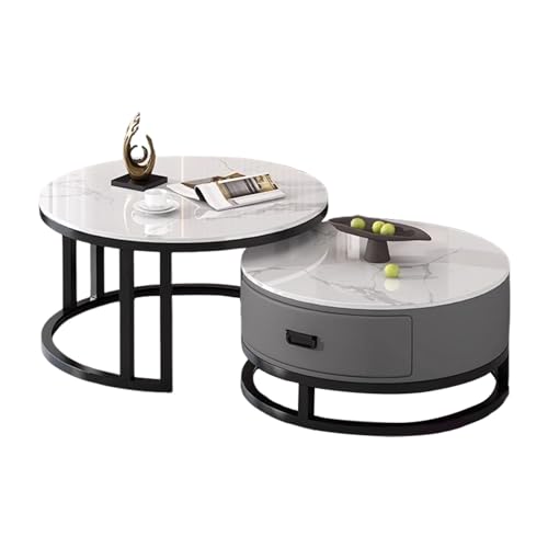 Runde Couchtische - Kaffeetisch mit Stauraum mit GroßVolumigen Schubladen und Ausziehbarem Design füR das Wohnzimmer Black + Gray 50+70 Runde Couchtische - Kaffeetisch mit Stauraum mit GroßVolumigen Schubladen und Ausziehbarem Design füR das Wohnzimmer Black + Gray 50+70 von STARHMLUX
