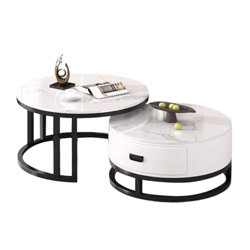 Runde Couchtische - Kaffeetisch mit Stauraum mit GroßVolumigen Schubladen und Ausziehbarem Design füR das Wohnzimmer Black + White 50+70 Runde Couchtische - Kaffeetisch mit Stauraum mit GroßVolumigen Schubladen und Ausziehbarem Design füR das Wohnzimmer Black + White 50+70 von STARHMLUX