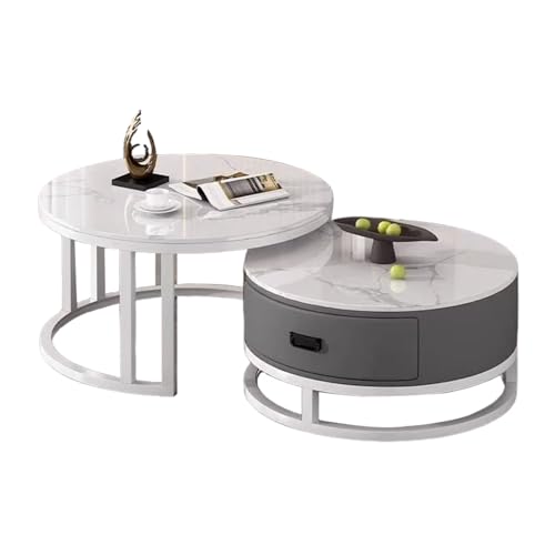 Runde Couchtische - Kaffeetisch mit Stauraum mit GroßVolumigen Schubladen und Ausziehbarem Design füR das Wohnzimmer White + Gray 50+70 Runde Couchtische - Kaffeetisch mit Stauraum mit GroßVolumigen Schubladen und Ausziehbarem Design füR das Wohnzimmer White + Gray 50+70 von STARHMLUX