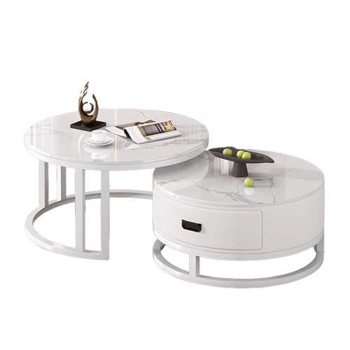 Runde Couchtische - Kaffeetisch mit Stauraum mit GroßVolumigen Schubladen und Ausziehbarem Design füR das Wohnzimmer White + White 50+70 Runde Couchtische - Kaffeetisch mit Stauraum mit GroßVolumigen Schubladen und Ausziehbarem Design füR das Wohnzimmer White + White 50+70 von STARHMLUX