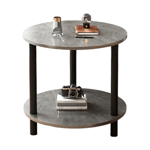 STARHMLUX Couchtisch Rund Holz - Kleiner Kaffeetisch Doppelschichtiges Aufbewahrungsdesign Einfache Form füR Wohnzimmer und Schlafzimmer Gray 19.7 * 19.7 * 20.9in von STARHMLUX