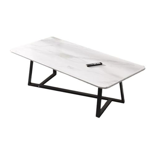STARHMLUX Couchtisch Wohnzimmer Modern - Vintage Sofatisch Beistelltisch L-FöRmige StrukturstüTze aus Kohlenstoffstahlrahmen Geeignet füR WohnzimmerbüRos Faux White Marble 47.2 * 23.6 * 17.7in von STARHMLUX