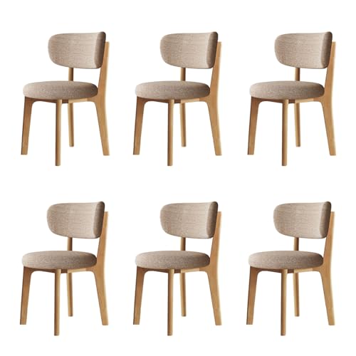 STARHMLUX EsszimmerstüHle Holz 2/4/6er Set - Moderne Stühle Esszimmer Baumwoll- und Leinenstoff Abnehmbarer und waschbarer Stuhlbezug für Küche und Restaurant Original Wood Color+Khaki Set of 6 von STARHMLUX