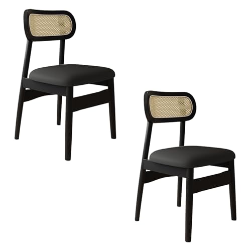 STARHMLUX EsszimmerstüHle Holz 2/4/6er Set - Moderne Stühle Esszimmer mit Rattan-Rückenlehne Pflegeleicht für den Essbereich Black +Black 2pc von STARHMLUX