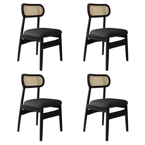 STARHMLUX EsszimmerstüHle Holz 2/4/6er Set - Moderne Stühle Esszimmer mit Rattan-Rückenlehne Pflegeleicht für den Essbereich Black +Black 4pc von STARHMLUX