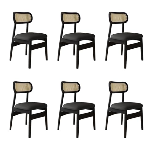STARHMLUX EsszimmerstüHle Holz 2/4/6er Set - Moderne Stühle Esszimmer mit Rattan-Rückenlehne Pflegeleicht für den Essbereich Black +Black 6pc von STARHMLUX