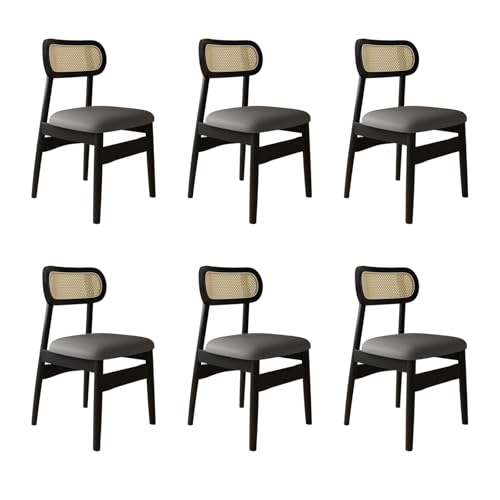 STARHMLUX EsszimmerstüHle Holz 2/4/6er Set - Moderne Stühle Esszimmer mit Rattan-Rückenlehne Pflegeleicht für den Essbereich Black +Dark Gray 6pc von STARHMLUX