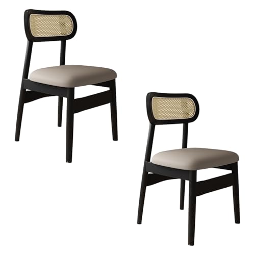 STARHMLUX EsszimmerstüHle Holz 2/4/6er Set - Moderne Stühle Esszimmer mit Rattan-Rückenlehne Pflegeleicht für den Essbereich Black +Dark Khaki 2pc von STARHMLUX
