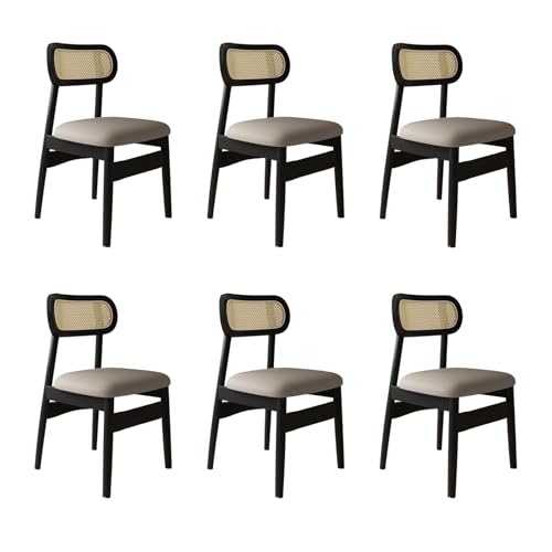 STARHMLUX EsszimmerstüHle Holz 2/4/6er Set - Moderne Stühle Esszimmer mit Rattan-Rückenlehne Pflegeleicht für den Essbereich Black +Dark Khaki 6pc von STARHMLUX
