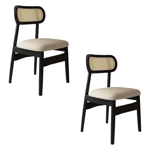 STARHMLUX EsszimmerstüHle Holz 2/4/6er Set - Moderne Stühle Esszimmer mit Rattan-Rückenlehne Pflegeleicht für den Essbereich Black +Light Khaki 2pc von STARHMLUX