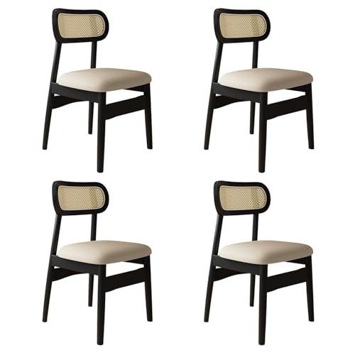 STARHMLUX EsszimmerstüHle Holz 2/4/6er Set - Moderne Stühle Esszimmer mit Rattan-Rückenlehne Pflegeleicht für den Essbereich Black +Light Khaki 4pc von STARHMLUX