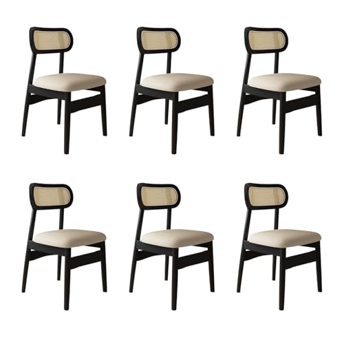 STARHMLUX EsszimmerstüHle Holz 2/4/6er Set - Moderne Stühle Esszimmer mit Rattan-Rückenlehne Pflegeleicht für den Essbereich Black +Light Khaki 6pc von STARHMLUX