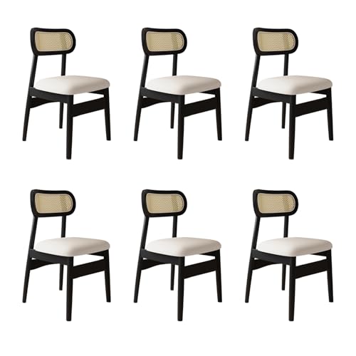 STARHMLUX EsszimmerstüHle Holz 2/4/6er Set - Moderne Stühle Esszimmer mit Rattan-Rückenlehne Pflegeleicht für den Essbereich Black +White 6pc von STARHMLUX