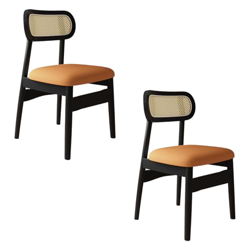 STARHMLUX EsszimmerstüHle Holz 2/4/6er Set - Moderne Stühle Esszimmer mit Rattan-Rückenlehne Pflegeleicht für den Essbereich Black +orange 2pc von STARHMLUX