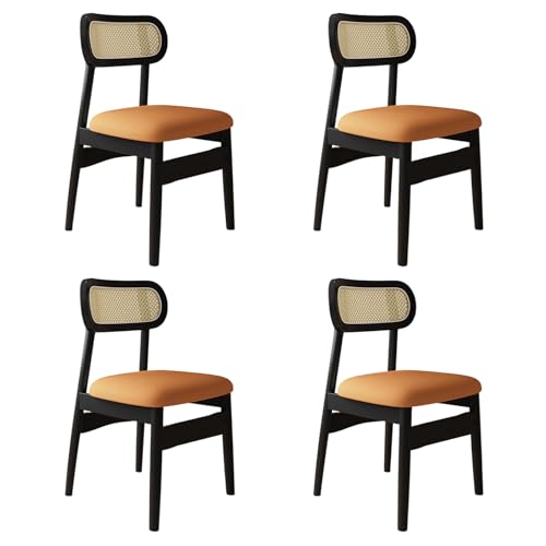 STARHMLUX EsszimmerstüHle Holz 2/4/6er Set - Moderne Stühle Esszimmer mit Rattan-Rückenlehne Pflegeleicht für den Essbereich Black +orange 4pc von STARHMLUX
