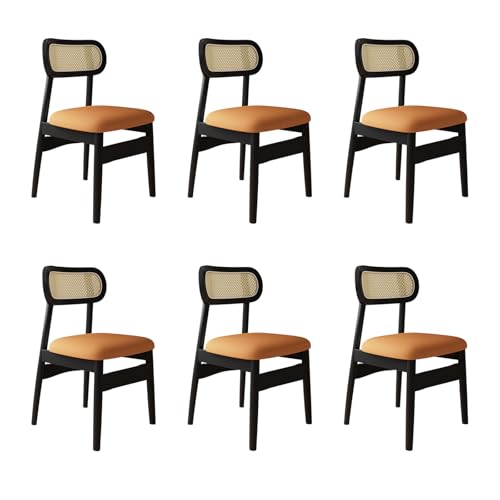 STARHMLUX EsszimmerstüHle Holz 2/4/6er Set - Moderne Stühle Esszimmer mit Rattan-Rückenlehne Pflegeleicht für den Essbereich Black +orange 6pc von STARHMLUX