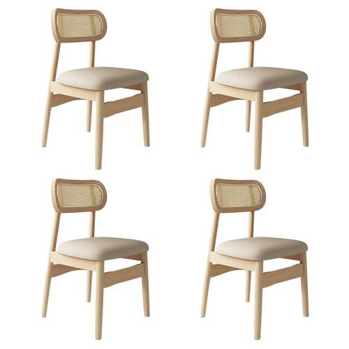 STARHMLUX EsszimmerstüHle Holz 2/4/6er Set - Moderne Stühle Esszimmer mit Rattan-Rückenlehne Pflegeleicht für den Essbereich Original Wood +Light Khaki 4pc von STARHMLUX