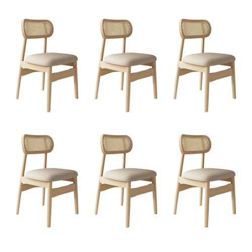 STARHMLUX EsszimmerstüHle Holz 2/4/6er Set - Moderne Stühle Esszimmer mit Rattan-Rückenlehne Pflegeleicht für den Essbereich Original Wood +Light Khaki 6pc von STARHMLUX