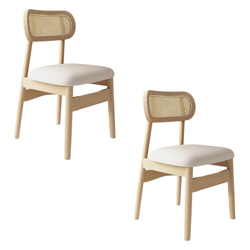 STARHMLUX EsszimmerstüHle Holz 2/4/6er Set - Moderne Stühle Esszimmer mit Rattan-Rückenlehne Pflegeleicht für den Essbereich Original Wood +White 2pc von STARHMLUX