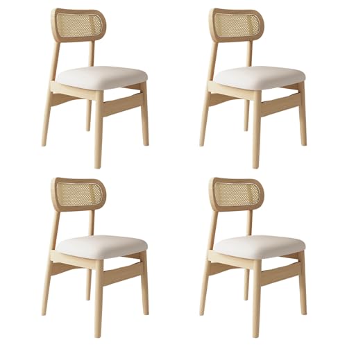 STARHMLUX EsszimmerstüHle Holz 2/4/6er Set - Moderne Stühle Esszimmer mit Rattan-Rückenlehne Pflegeleicht für den Essbereich Original Wood +White 4pc von STARHMLUX