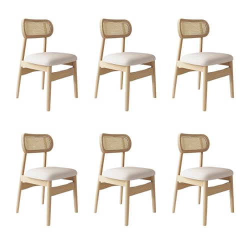 STARHMLUX EsszimmerstüHle Holz 2/4/6er Set - Moderne Stühle Esszimmer mit Rattan-Rückenlehne Pflegeleicht für den Essbereich Original Wood +White 6pc von STARHMLUX