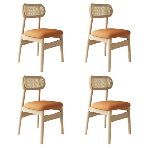 STARHMLUX EsszimmerstüHle Holz 2/4/6er Set - Moderne Stühle Esszimmer mit Rattan-Rückenlehne Pflegeleicht für den Essbereich Original Wood +orange 4pc von STARHMLUX