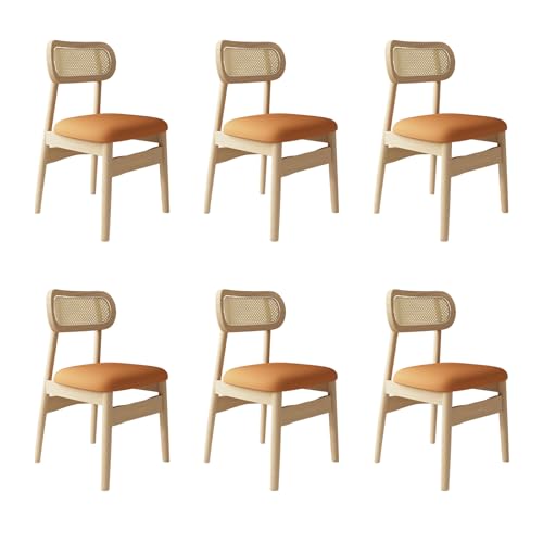 STARHMLUX EsszimmerstüHle Holz 2/4/6er Set - Moderne Stühle Esszimmer mit Rattan-Rückenlehne Pflegeleicht für den Essbereich Original Wood +orange 6pc von STARHMLUX