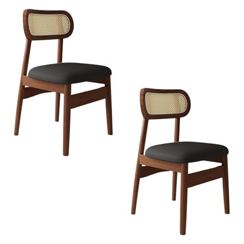 STARHMLUX EsszimmerstüHle Holz 2/4/6er Set - Moderne Stühle Esszimmer mit Rattan-Rückenlehne Pflegeleicht für den Essbereich Walnut +Black 2pc von STARHMLUX