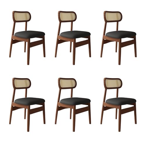 STARHMLUX EsszimmerstüHle Holz 2/4/6er Set - Moderne Stühle Esszimmer mit Rattan-Rückenlehne Pflegeleicht für den Essbereich Walnut +Black 6pc von STARHMLUX