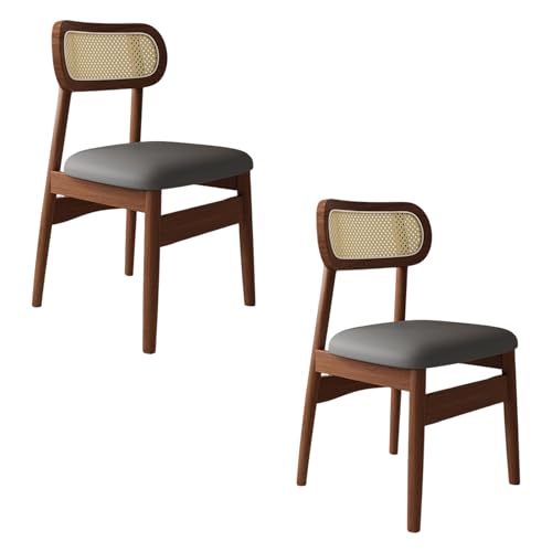 STARHMLUX EsszimmerstüHle Holz 2/4/6er Set - Moderne Stühle Esszimmer mit Rattan-Rückenlehne Pflegeleicht für den Essbereich Walnut +Dark Gray 2pc von STARHMLUX