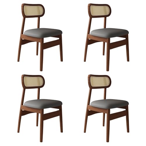 STARHMLUX EsszimmerstüHle Holz 2/4/6er Set - Moderne Stühle Esszimmer mit Rattan-Rückenlehne Pflegeleicht für den Essbereich Walnut +Dark Gray 4pc von STARHMLUX