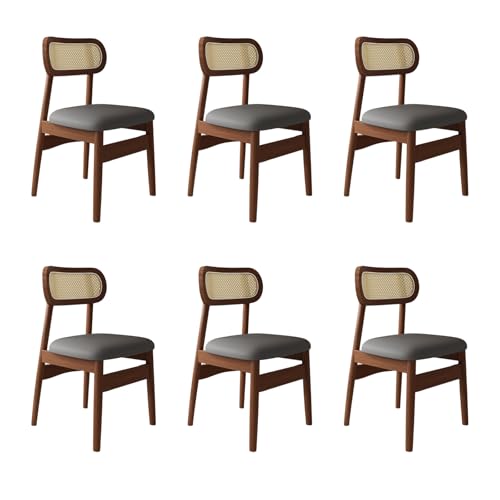 STARHMLUX EsszimmerstüHle Holz 2/4/6er Set - Moderne Stühle Esszimmer mit Rattan-Rückenlehne Pflegeleicht für den Essbereich Walnut +Dark Gray 6pc von STARHMLUX
