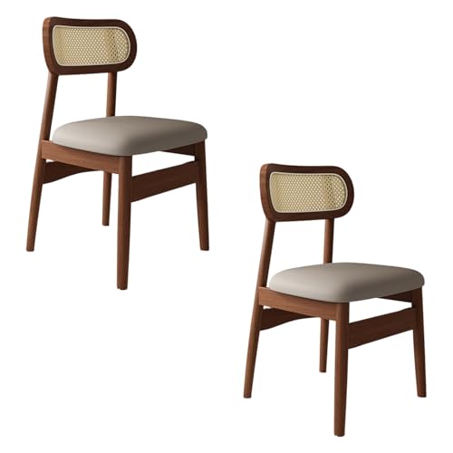 STARHMLUX EsszimmerstüHle Holz 2/4/6er Set - Moderne Stühle Esszimmer mit Rattan-Rückenlehne Pflegeleicht für den Essbereich Walnut +Dark Khaki 2pc von STARHMLUX