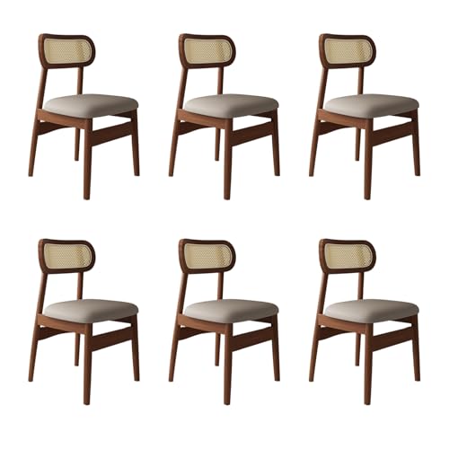 STARHMLUX EsszimmerstüHle Holz 2/4/6er Set - Moderne Stühle Esszimmer mit Rattan-Rückenlehne Pflegeleicht für den Essbereich Walnut +Dark Khaki 6pc von STARHMLUX