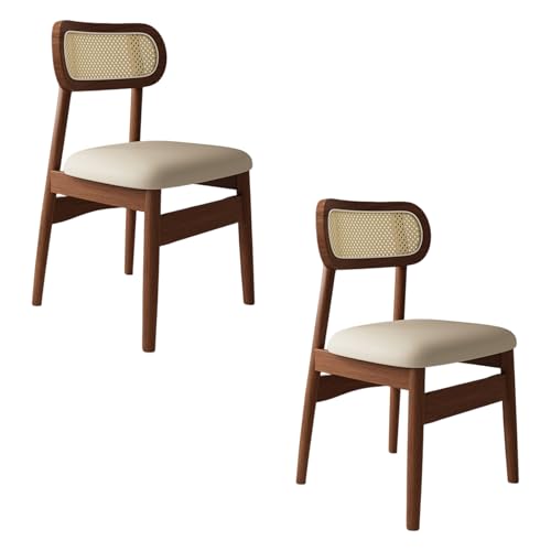 STARHMLUX EsszimmerstüHle Holz 2/4/6er Set - Moderne Stühle Esszimmer mit Rattan-Rückenlehne Pflegeleicht für den Essbereich Walnut +Light Khaki 2pc von STARHMLUX