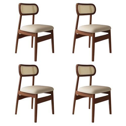 STARHMLUX EsszimmerstüHle Holz 2/4/6er Set - Moderne Stühle Esszimmer mit Rattan-Rückenlehne Pflegeleicht für den Essbereich Walnut +Light Khaki 4pc von STARHMLUX