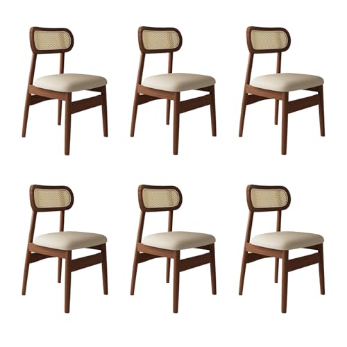 STARHMLUX EsszimmerstüHle Holz 2/4/6er Set - Moderne Stühle Esszimmer mit Rattan-Rückenlehne Pflegeleicht für den Essbereich Walnut +Light Khaki 6pc von STARHMLUX