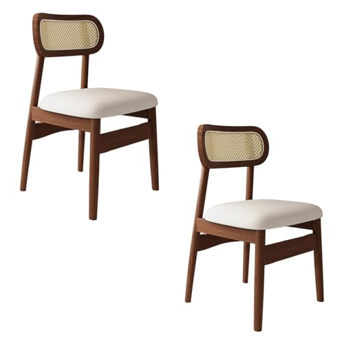 STARHMLUX EsszimmerstüHle Holz 2/4/6er Set - Moderne Stühle Esszimmer mit Rattan-Rückenlehne Pflegeleicht für den Essbereich Walnut +White 2pc von STARHMLUX