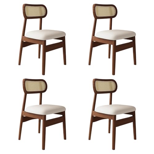 STARHMLUX EsszimmerstüHle Holz 2/4/6er Set - Moderne Stühle Esszimmer mit Rattan-Rückenlehne Pflegeleicht für den Essbereich Walnut +White 4pc von STARHMLUX