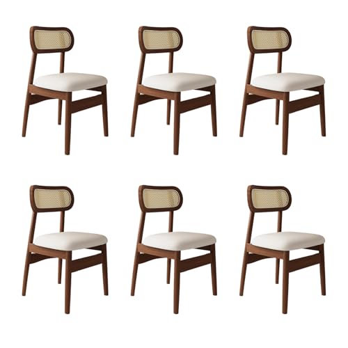 STARHMLUX EsszimmerstüHle Holz 2/4/6er Set - Moderne Stühle Esszimmer mit Rattan-Rückenlehne Pflegeleicht für den Essbereich Walnut +White 6pc von STARHMLUX