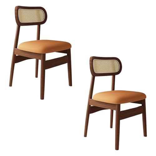 STARHMLUX EsszimmerstüHle Holz 2/4/6er Set - Moderne Stühle Esszimmer mit Rattan-Rückenlehne Pflegeleicht für den Essbereich Walnut +orange 2pc von STARHMLUX