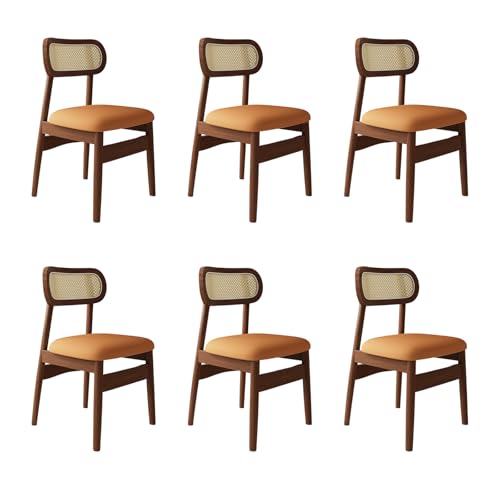 STARHMLUX EsszimmerstüHle Holz 2/4/6er Set - Moderne Stühle Esszimmer mit Rattan-Rückenlehne Pflegeleicht für den Essbereich Walnut +orange 6pc von STARHMLUX