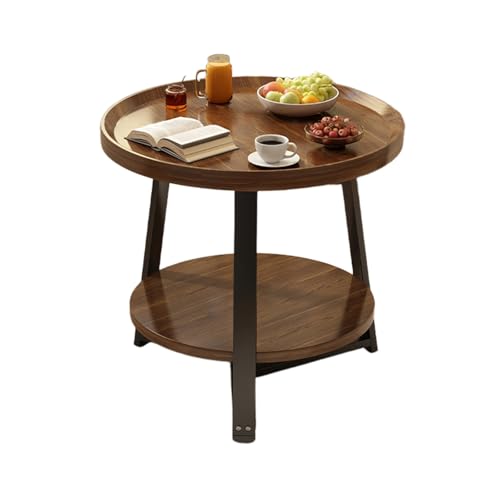 STARHMLUX Round Kaffeetisch - Holz Beistelltisch Vertiefte Tischplatte Doppellagige Ablage füR Wohnzimmer Sofa und Schlafzimmer Walnut 19.7 * 19.7 * 23.6in von STARHMLUX