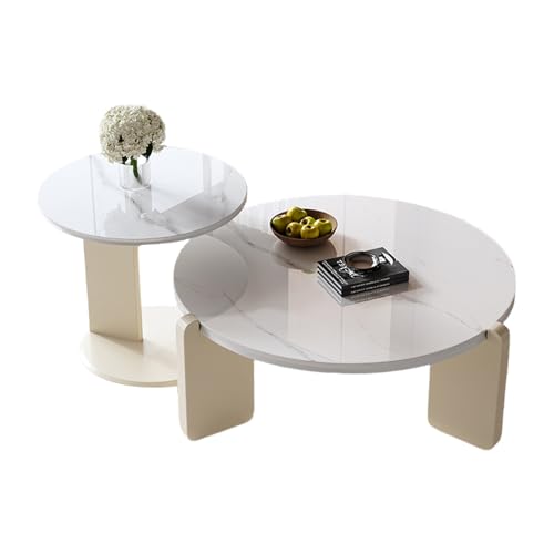 STARHMLUX Travertin Couchtisch - Runde Kaffeetisch Tischbeine aus Massivholz Tischplatte aus Rockboard füR Wohnzimmer und BüRo Cream White 40+80 STARHMLUX Travertin Couchtisch - Runde Kaffeetisch Tischbeine aus Massivholz Tischplatte aus Rockboard füR Wohnzimmer und BüRo Cream White 40+80 von STARHMLUX