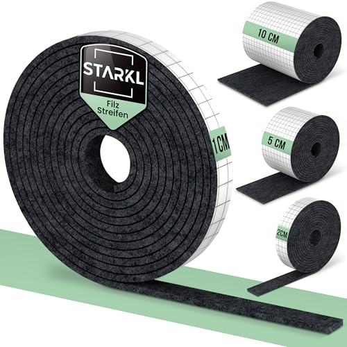 Filzgleiter selbstklebend Schwarz (4mm) | 4 Streifen in 1 Meter Länge | Breite 1cm 2cm 5cm 10cm | Filz selbstklebend | Filzgleiter für Stühle | Möbelgleiter | Filzgleiter Schwarz von STARKL