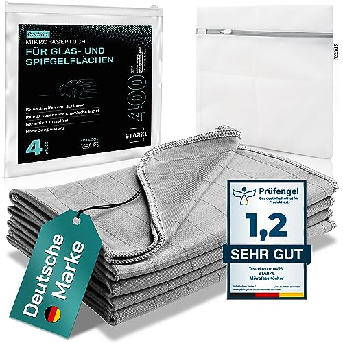 STARKL® 4X MIKROFASERTÜCHER für Autoscheiben, Fenster, Spiegel, Displays- Scheibenreinigungstücher Auto - Fenstertuch streifenfrei in 40x40cm - Carbontuch - fusselfreie Microfasertücher in von STARKL