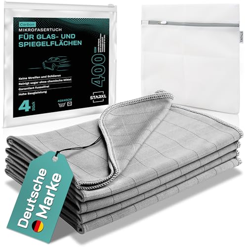 STARKL® 4X MIKROFASERTÜCHER für Autoscheiben, Fenster, Spiegel, Displays- Scheibenreinigungstücher Auto - Fenstertuch streifenfrei in 40x40cm - Carbontuch - fusselfreie Microfasertücher in von STARKL