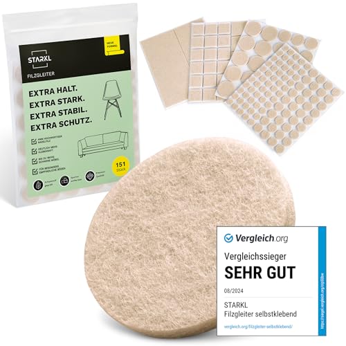 Filzgleiter selbstklebend Beige 151 Stück (4 mm) I Filzgleiter für Stühle I Möbelgleiter Filz selbstklebend I Möbelgleiter aus hochwertigem Nadelfilz I Stuhlgleiter I Klebefilz für Möbelfüße von STARKL
